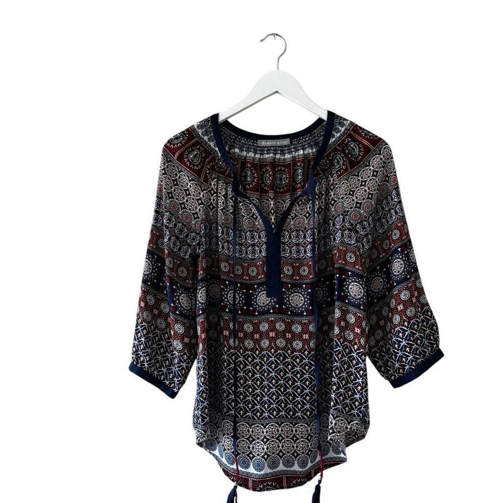 Anthropologie Daniel Rainn Medallion Boho Tunic Blouse Tassel SZ S # 2416 - Picture 2 of 14